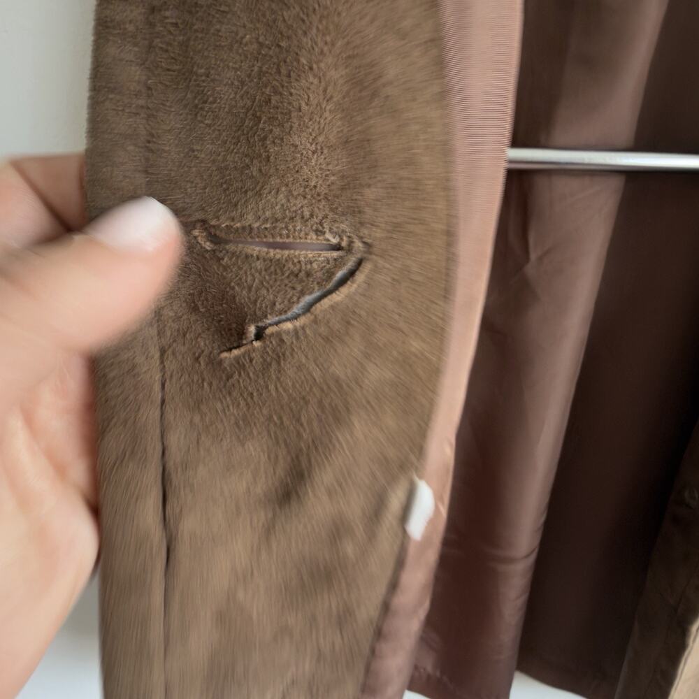 Vintage 1960s Camel Suede Collarless Swing Coat Covered Buttons Mid Century Sz 8 - Picture 10 of 12